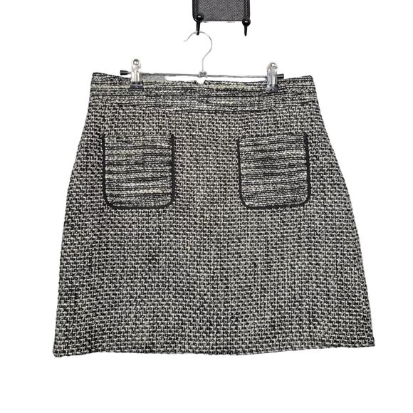 LOFT Black Boucle Double Pocket Lined Tweed A-Line Mini Skirt SIZE 6 - Picture 1 of 11